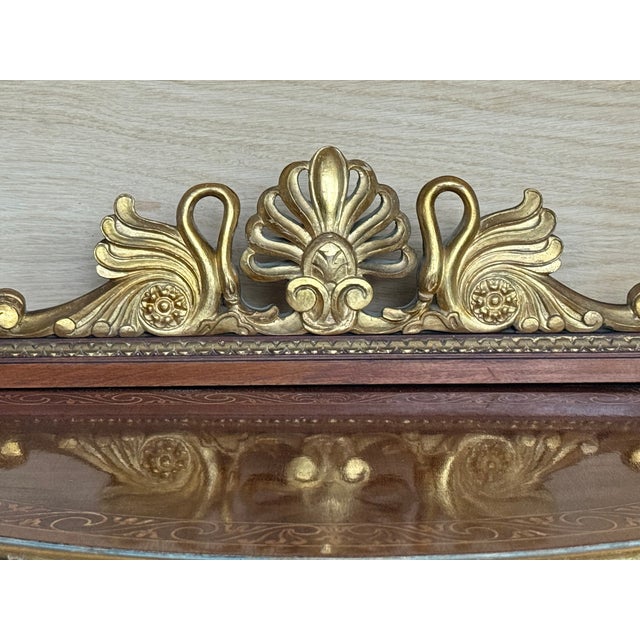 20th Century Pair of Demilune Swan Nightstands With Marquetry Top and Crest For Sale - Image 10 of 13