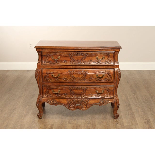 Brown Italian Rococo Carved Walnut Vintage Bombe Chest of Drawers For Sale - Image 8 of 12