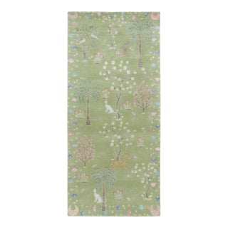 Rug & Kilim’s Modern Pictorial “Tree of Life” Runner in Green With Pictorials For Sale