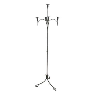 Five Light Wrought Iron Floor Model Gothic Style Candlestick Candelabra For Sale