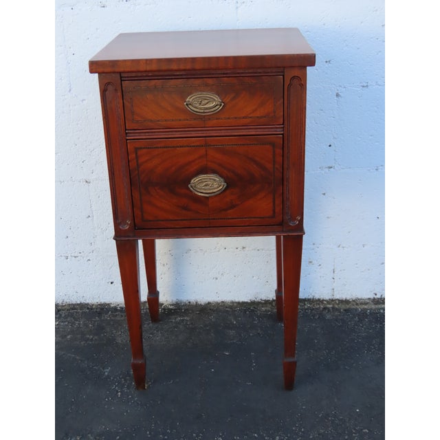 Early 1900s Flame Mahogany Inlay Nightstand Bedside Side End Table 6921 For Sale - Image 4 of 15