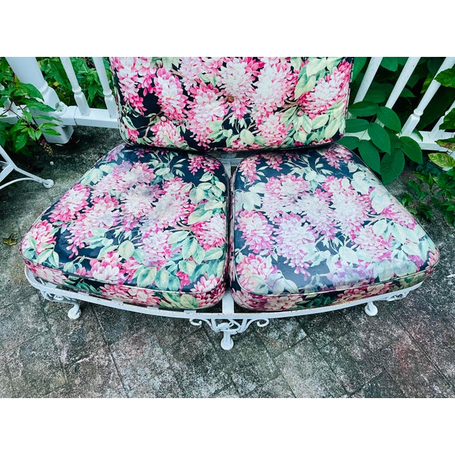 Metal Vintage Woodard Wrought Iron Outdoor Patio Furniture Sectional Piece For Sale - Image 7 of 11