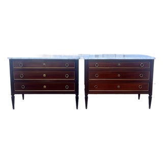 French 19th Century Louis XVI Pair of Mahogany Carrara Marble Top Commode For Sale