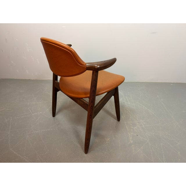 Wood Mid-Century Cognac Leatherette Cowhorn Dining Chair by Tijsseling for Hulmefa, Netherlands, 1970s For Sale - Image 7 of 12