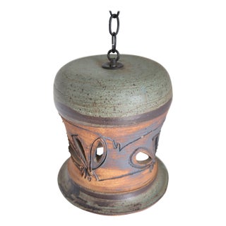 Vintage Hand Thrown Ceramic Pendant Light For Sale