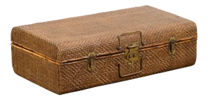 Indian Vintage Bamboo and Woven Rattan Suitcase with Brass Hardware