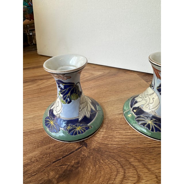 Up for consideration is a beautiful vintage Asian pair of ceramic candlestick holders. These would look lovely on display...