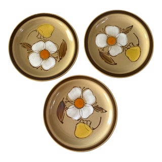 Vintage Hearthside Dogwood Hand-Painted Stoneware Salad Plates - Set of 3 For Sale