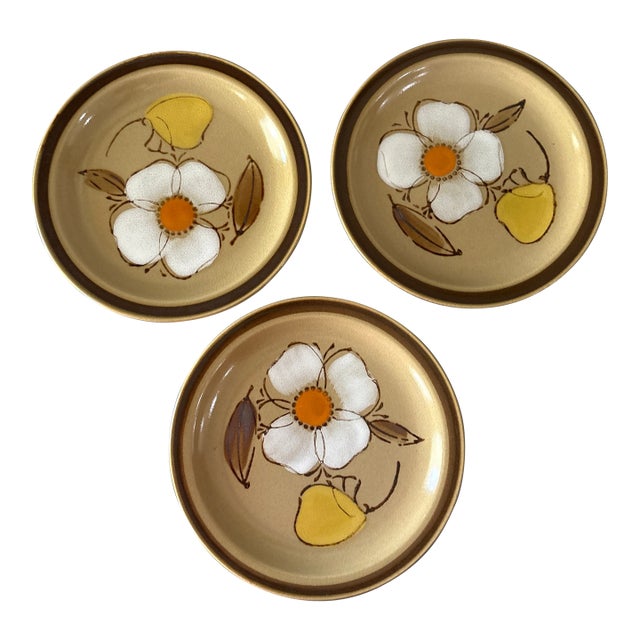 Vintage Hearthside Dogwood Hand-Painted Stoneware Salad Plates - Set of 3 For Sale