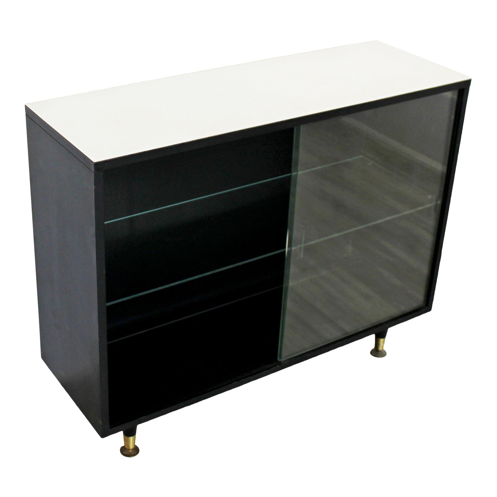 Mid Century Modern Black White Sliding Glass Cabinet Paul Mccobb Style 1960s Chairish