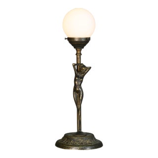 1920s Bronze Woman Figure Globe Light Lamp For Sale