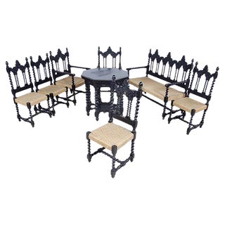 Living Room Set with Turned Legs, Italy, Late 1800s, Set of 8 For Sale