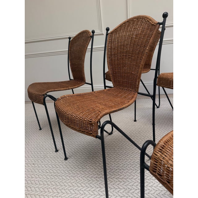 Mid-Century Wicker and Iron Dining Chairs attributed to Frederic Weinberg, 1950s, Set of 6 For Sale - Image 13 of 16