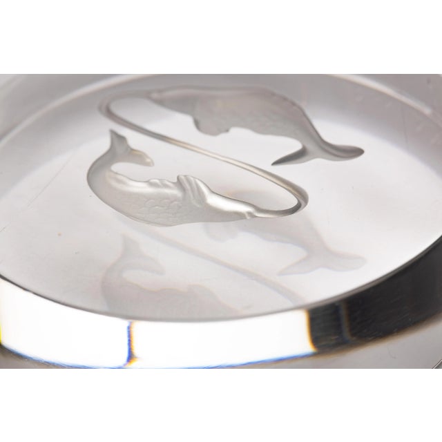 Val Saint Lambert France Engraved Glass Disc Pisces Paperweight For Sale In Jacksonville, FL - Image 6 of 9