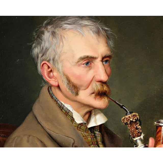 Theodor Leopold Weller, Pipe Smoker, Munich, Mannheim, Oil on Canvas For Sale - Image 3 of 8