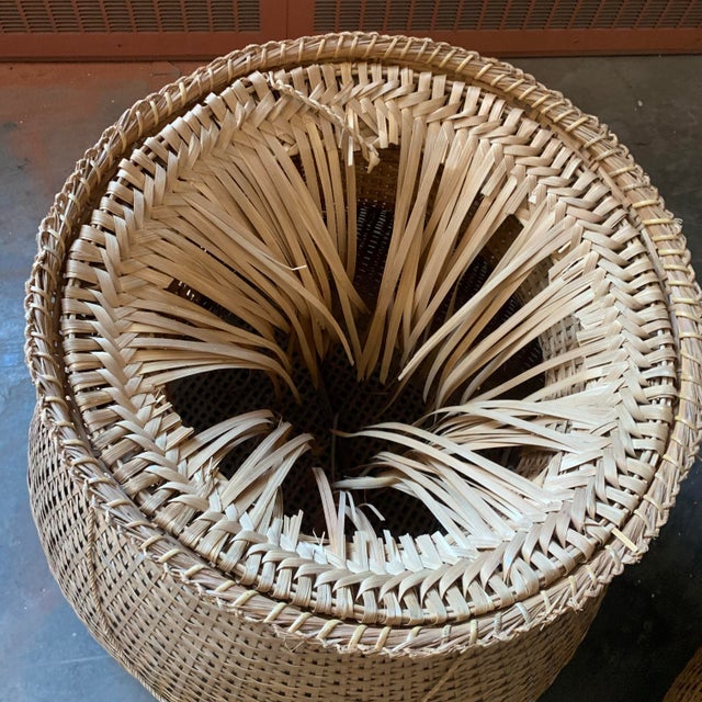 Asian Rare Vintage Pair Oversized Woven Wicker Asian Fishing Baskets For Sale - Image 3 of 12