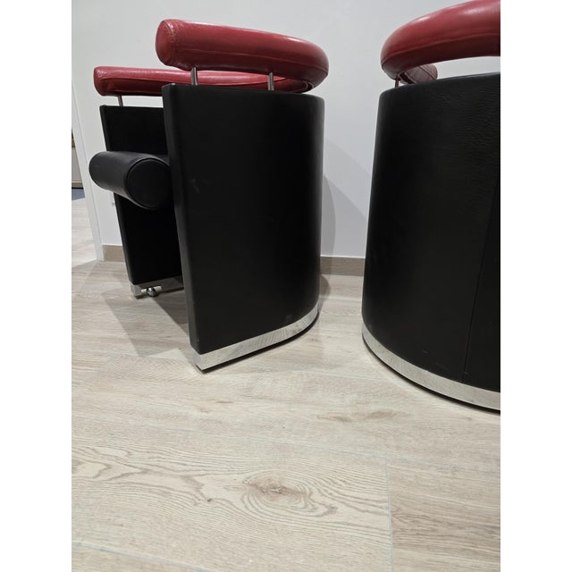 Armchairs in Black and Red Leather Chrome, 1980s, Set of 2 For Sale - Image 13 of 17
