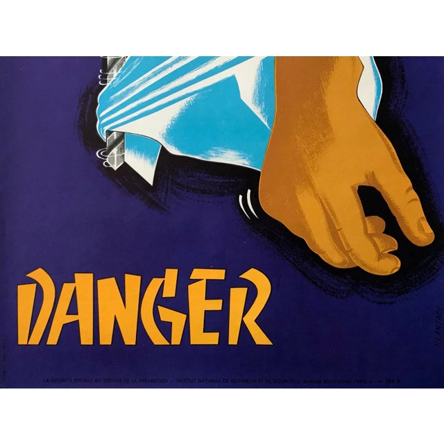 1970 Original French Workplace Safety Poster - Manche Flottantes - Danger For Sale - Image 6 of 6