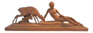 French Art Deco Terracotta Seated Nude With Fawn, Signed Ary Bitter