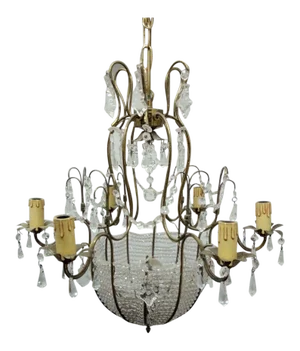 Antique Crystal Beaded Basket Chandelier, Swarovski Crystal Embellished