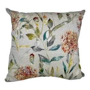 20" Square Decorative Throw Pillow Decorated With a Brilliant Orange Floral and Foliage Watercolor-Like Printed Pattern - Made in the U K