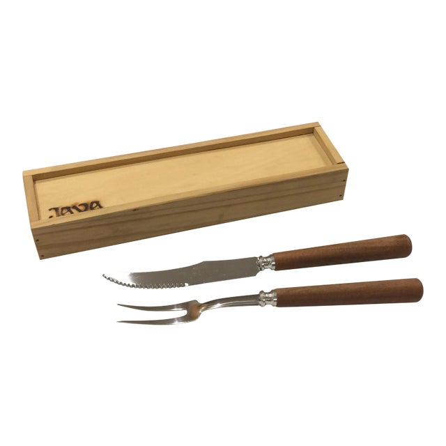 Vintage Carving Knife and Fork in Wood Box - Set of 2 For Sale
