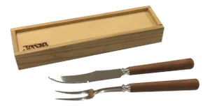 Vintage Carving Knife and Fork in Wood Box - Set of 2