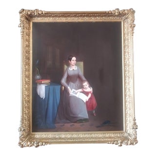 "Mother and Child" Early 19th C. American Immigrant Oil Painting For Sale
