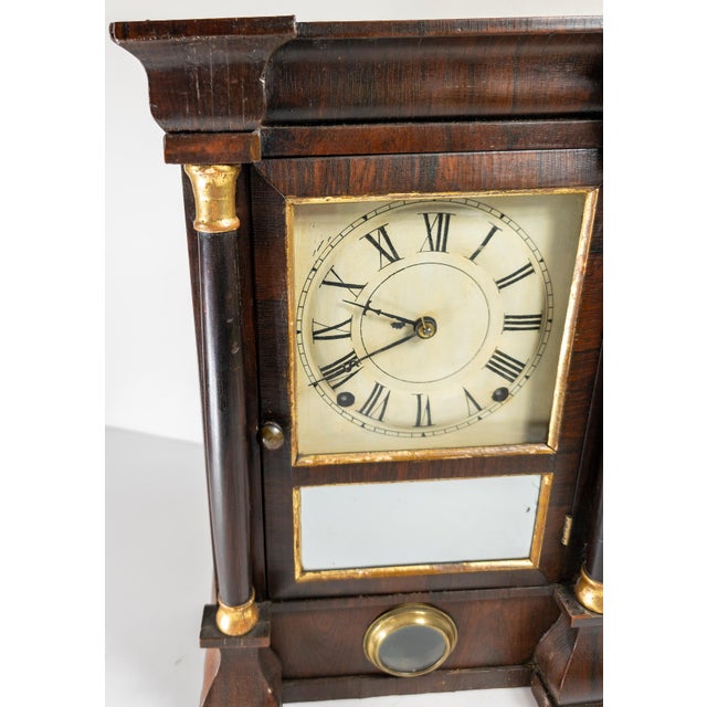 19th Century 19th Century Empire Style Rosewood Veneered Column Mantle Clock by Seth Thomas For Sale - Image 5 of 18