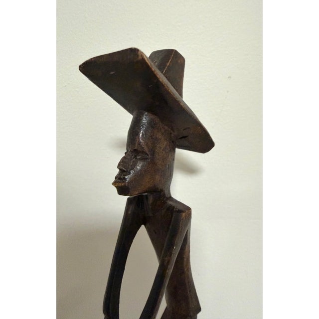 Wood Vintage African Art Folk Wood Sculptures Set of 2 For Sale - Image 7 of 9