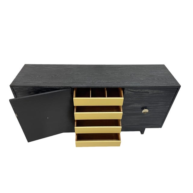 Ebony Restored Kroehler Black Cerused Oak Sideboard Credenza With Polished Brass Hardware, Circa 1960s For Sale - Image 8 of 15