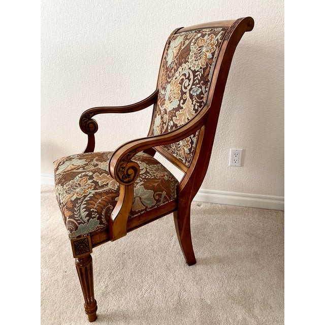 Ethan Allen Ethan Allen Vintage French Regency Louis XVI Style Carved Wood & Beautifully Upholstered Set of Eight Chairs Excellent Mint Condition For Sale - Image 4 of 18
