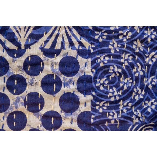 Indian Indian Blue Kantha Quilt For Sale - Image 3 of 9