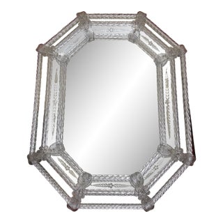Vintage Venetian Murano Style Octagonal Glass Mirror For Sale