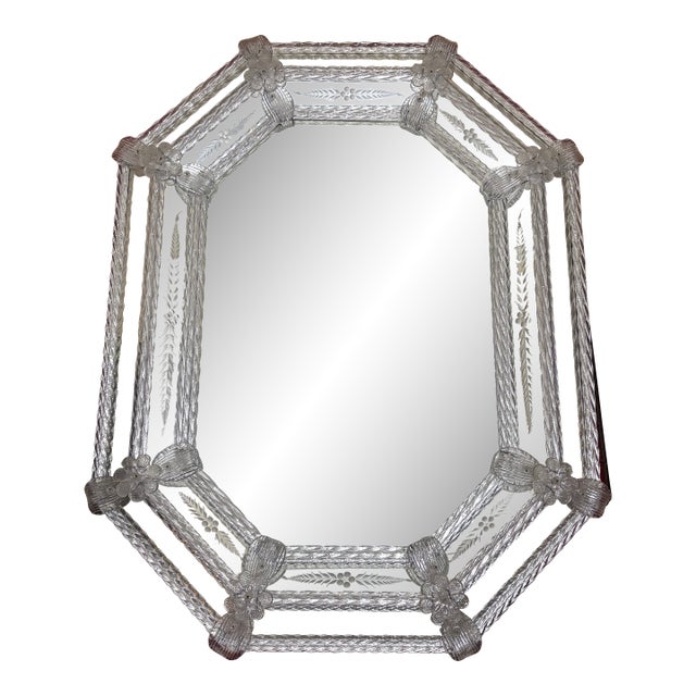 Vintage Venetian Murano Style Octagonal Glass Mirror For Sale