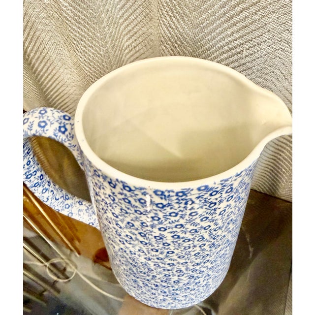 Farmhouse Blue & White Floral Staffordshire England Pitcher For Sale - Image 3 of 4