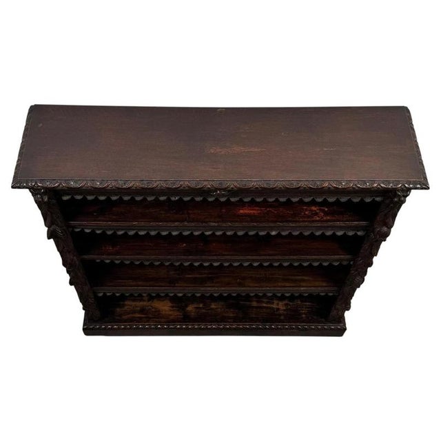 Antique Victorian Carved Oak Open Bookcase, England For Sale - Image 3 of 11