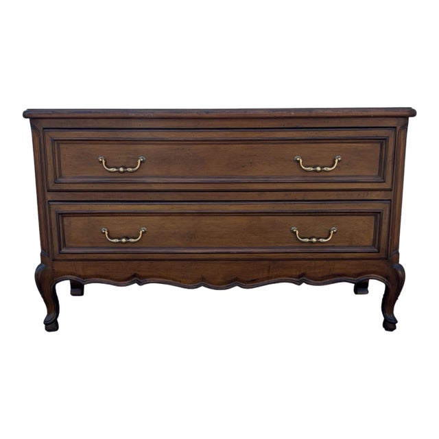 French Provincial Walnut Dresser | Lowboy Chest | Louis XV Style Vintage Wood Dresser | Tv Stand | Traditional Bedroom Storage Furniture For Sale