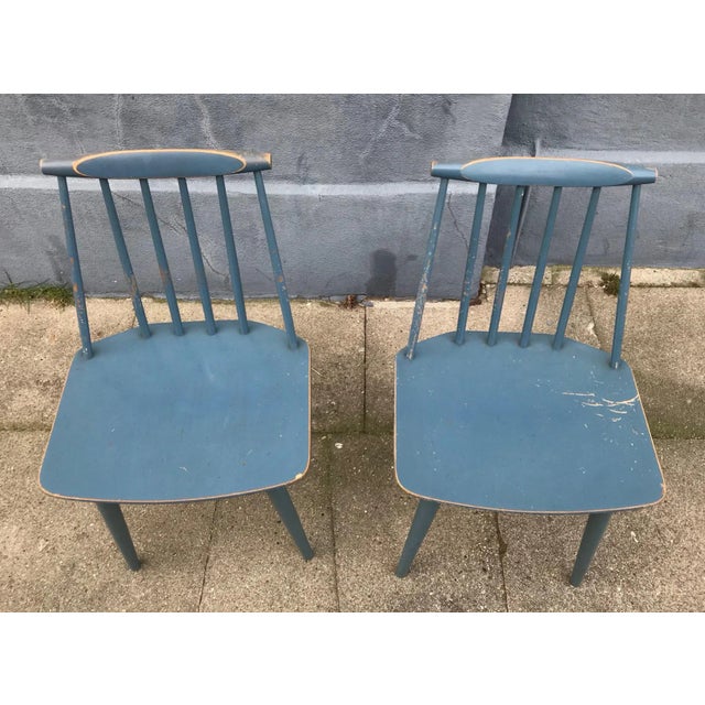 Blue Set of Petrol Blue J77 Chairs by Folke Pålsson for FDB, 1963 For Sale - Image 8 of 9