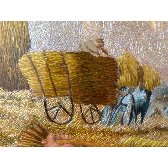 Baroque Millet's "The Gleaners" in Hand-Embroidered Silk, Large Baroque Silver Frame For Sale - Image 3 of 7