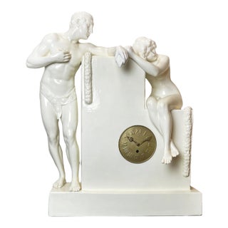 Very Large Art Nouveau Goldscheider Figural Clock For Sale
