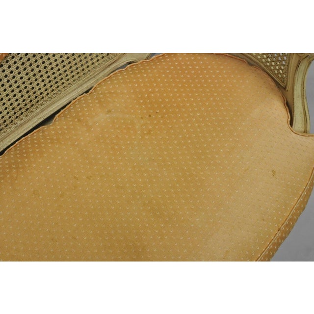 Wood Vintage French Louis XV Victorian Style Small Cream Painted Settee Loveseat Sofa For Sale - Image 7 of 12