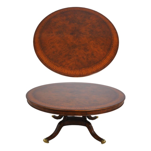1990s Maitland Smith Inlaid Round Walnut Dining Room Table For Sale