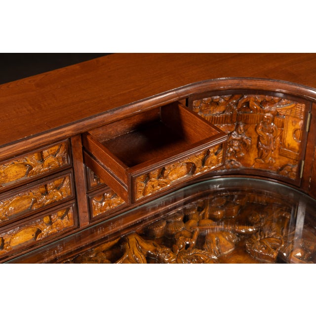 Red Antique Hand-Carved Chinese Scholar's Writing Desk and Chair Set For Sale - Image 8 of 18