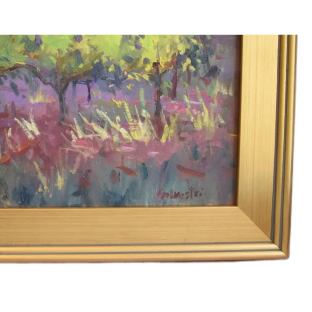 Lavender Silvio Silvestri, Listed Artist Farm Orchard Landscape Oil Painting W/ Antiqued Gold Wood Frame For Sale - Image 8 of 10