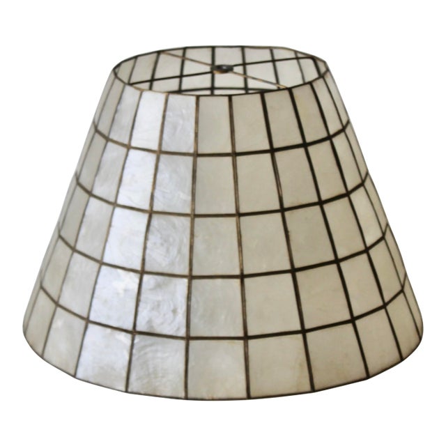 1960s Natural Capiz Shell Brass Large Lamp Shade For Sale