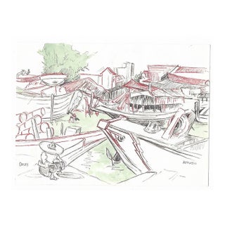 Ivy Attwell Southeast Asian Harbor Docks Scene For Sale