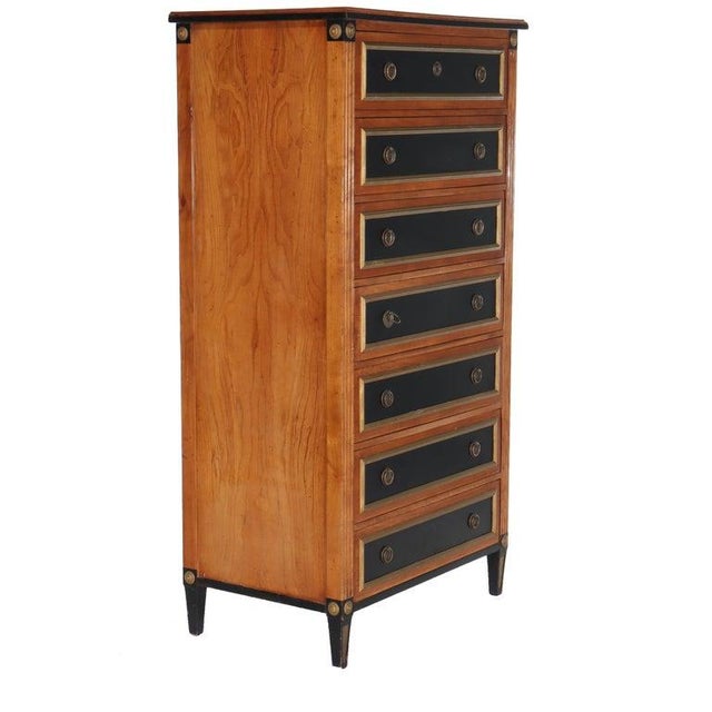 Antique Italian Ebonized & Gilt Trim Cherry 7-Drawer Classical Semainier C1930 For Sale - Image 17 of 17