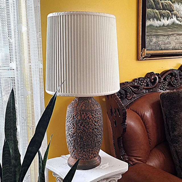 1970s Brutalist Pottery Table Lamp – Mediterranean Textured Ceramic, 29.5” For Sale - Image 18 of 18