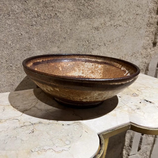 Mid 20th Century Mid-Century Modern Pottery Bowl, Brown, Signed, 10.25" Diameter, 1970s For Sale - Image 5 of 10